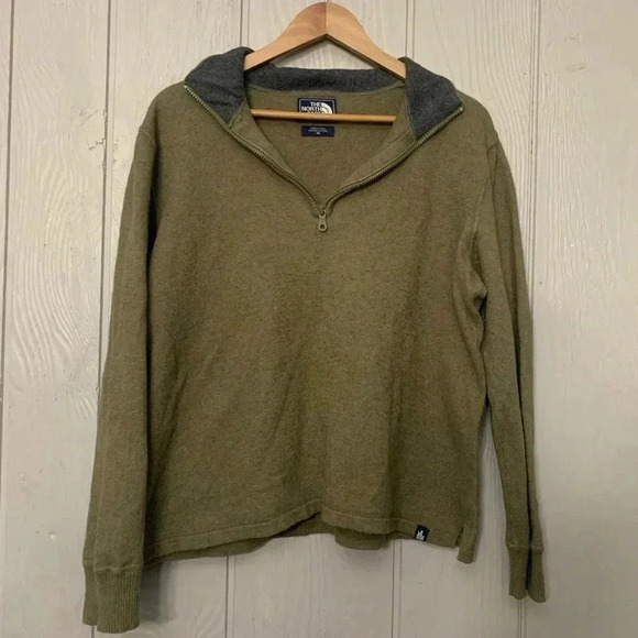 The North Face olive green cotton wool nylon blend 1/4 zip pullover | XL - Picture 1 of 5